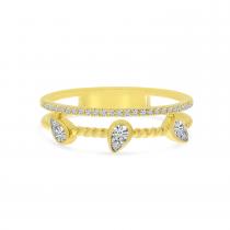 14K Yellow Gold Round and Pear Shape Diamond Double Twist Ring Band