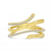 14K Yellow Gold Diamond Brushed Stacked Ring