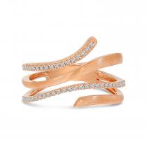 14K Rose Gold Diamond Brushed Stacked Ring