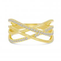 14K Yellow Gold Diamond Brushed Crossover Ring