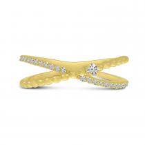 14K Yellow Gold Diamond Beaded Crossover Band