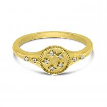 14K Yellow Gold Scattered Diamond Signet Ring