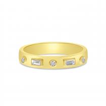 14K Yellow Gold Round and Baguette Diamond Band