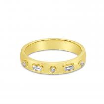 14K Yellow Gold Round and Baguette Diamond Band