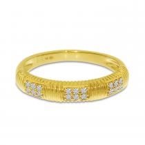 14K Yellow Gold Diamond Triple Row Textured Band