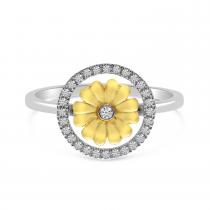 14K Two Tone Gold Diamond Floral Circle Ring