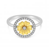 14K Two Tone Gold Diamond Floral Circle Ring