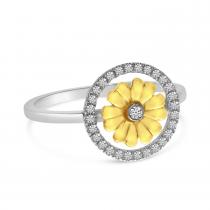 14K Two Tone Gold Diamond Floral Circle Ring