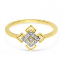 14K Yellow Gold Diamond Square Geometric Ring