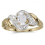 10k Yellow Gold Oval White Topaz And Diamond Swirl Ring