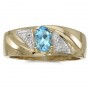 10k Yellow Gold Oval Blue Topaz And Diamond Gents Ring