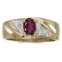 10k Yellow Gold Oval Rhodolite Garnet And Diamond Gents Ring