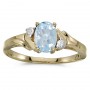 10k Yellow Gold Oval Aquamarine And Diamond Ring