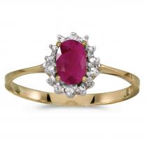 10k Yellow Gold Oval Ruby And Diamond Ring