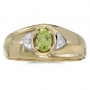 10k Yellow Gold Oval Peridot And Diamond Gents Ring