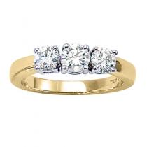 14K Yellow Gold Three Stone 1 Ct Round Diamond Ring