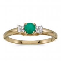 14k Yellow Gold Round Emerald And Diamond Ring