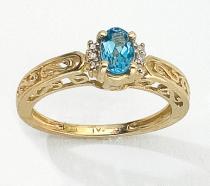 10k Yellow Gold Oval Blue Topaz And Diamond Ring