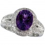 14K White Gold 10x8 Oval Amethyst and Diamond Ring