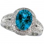 14K White Gold 10x8 Oval Blue Topaz and Diamond Ring