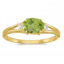 14K Yellow Gold Oval Peridot and Diamond Side Set Birthstone Ring