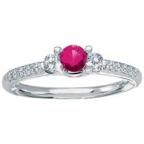 14K White Gold Round Ruby and Diamond Ring