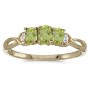 10k Yellow Gold Oval Peridot And Diamond Three Stone Ring