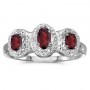 14k White Gold Oval Garnet And Diamond Three Stone Ring