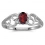 14k White Gold Oval Garnet And Diamond Ring