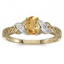 10k Yellow Gold Oval Citrine And Diamond Ring