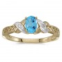 10k Yellow Gold Oval Blue Topaz And Diamond Ring