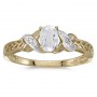 14k Yellow Gold Oval White Topaz And Diamond Ring