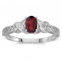 14k White Gold Oval Garnet And Diamond Ring