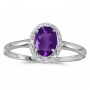 14k White Gold Oval Amethyst And Diamond Ring