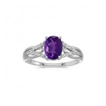 10k White Gold Oval Amethyst And Diamond Ring