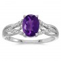 14k White Gold Oval Amethyst And Diamond Ring