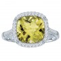 14K White Gold 7 mm Cushion Lemon Quartz and Diamond Ring