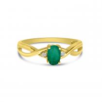 10K Yellow Gold Oval Emerald and Diamond Basice Birthstone Ring