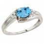 14K White Gold Oval Blue Topaz and Diamond Side Set Ring