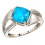 14K White Gold Blue Topaz and Diamond Ring