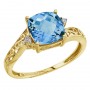 14K Yellow Blue Topaz and Diamond Filigree Ring