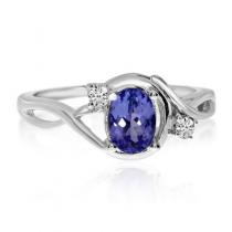 14K White Gold 7x5 Oval Tanzanite and Diamond Bypass Fashion Ring