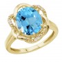 14K White Gold 11x9 Oval Blue Topaz and Diamond Swirl Ring