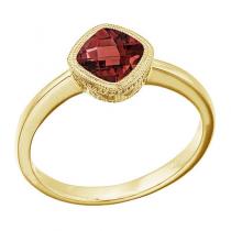 14K Yellow Gold Cushion Garnet Millgrain Ring