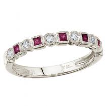 14K White Gold Princess Ruby and Diamond Stackable Ring