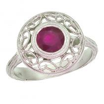 14K White Gold 1.1 Ct Ruby Round Filigree Ring