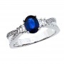 14K White Gold 7x5 Oval Sapphire and Diamond Precious Split Shank Ring