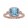 14K Rose Gold 7mm Cushion Blue Topaz and .16 Ct Diamond Fashion Ring