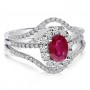 14K White Gold 7x5 Oval Ruby and Diamond Precious Fashion Ring