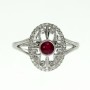 14K White Gold Ruby and Diamonds Oval Filigree Precious Ring